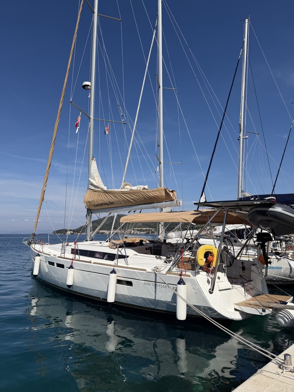 Everything Zen moored in a marina